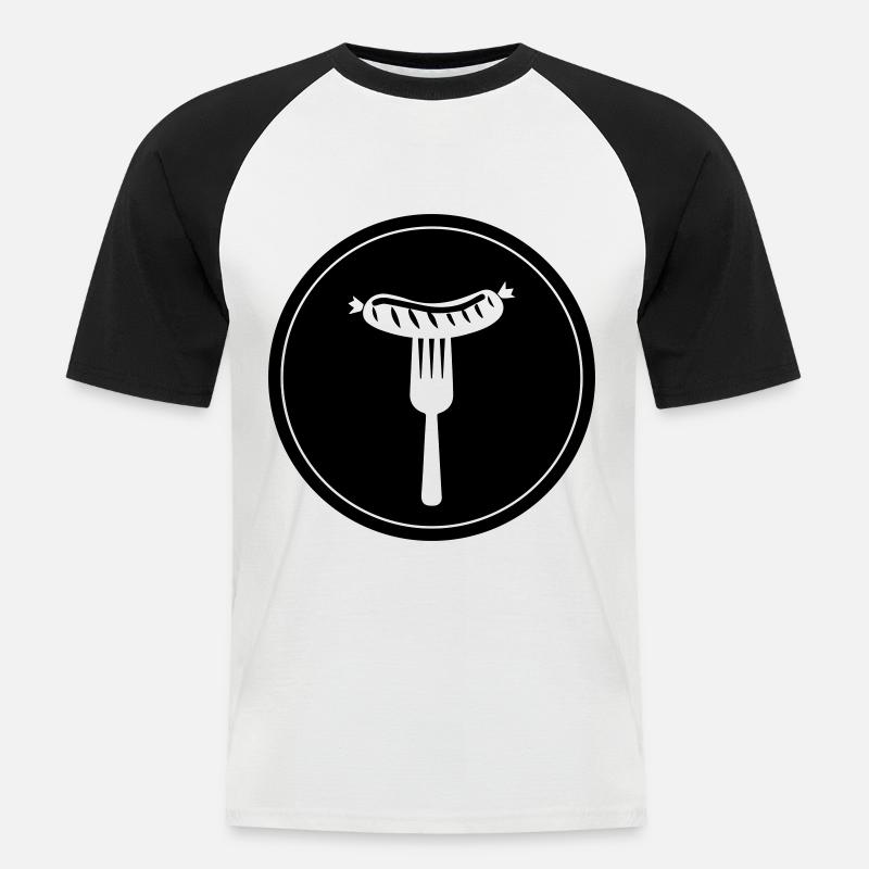 Bratwurst Fleisch icon - Männer Baseball-T-Shirt - Weiß/Schwarz