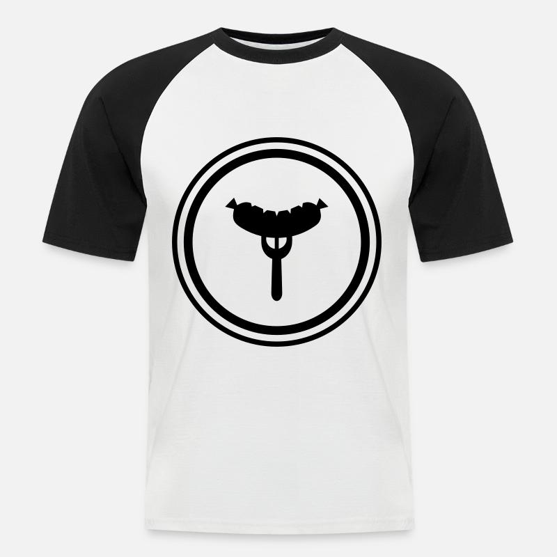 Wurst Gabel - Männer Baseball-T-Shirt - Weiß/Schwarz