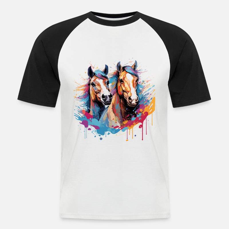 Pferde, Pferde - Männer Baseball-T-Shirt - Weiß/Schwarz
