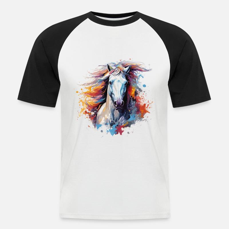 Pferd - Männer Baseball-T-Shirt - Weiß/Schwarz