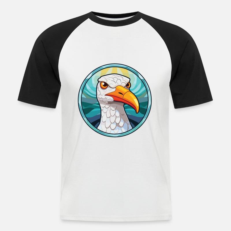 Möwe bunte Aquarell-Tier-Illustration - Männer Baseball-T-Shirt - Weiß/Schwarz
