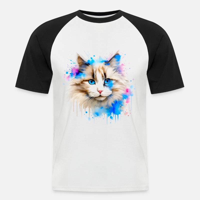 Ragdol Katze - Männer Baseball-T-Shirt - Weiß/Schwarz