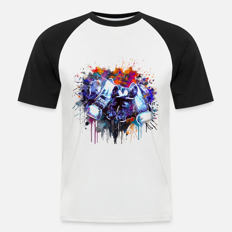Kampfkuh, Schweizer Walliser Herdenskuh - Männer Baseball-T-Shirt - Weiß/Schwarz