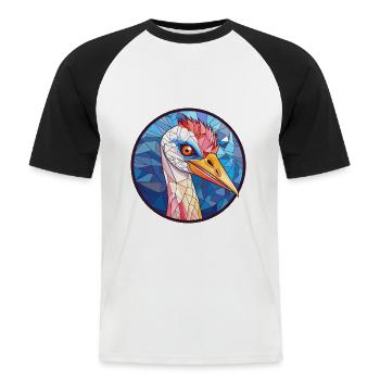 Kranich-Buntglas-Cartoon-Kawaii-Tier - Männer Baseball-T-Shirt - Weiß/Schwarz - Vorne - Nik (191cm)
