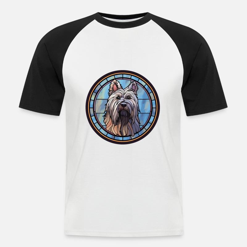 Skye Terrier Hunderasse Buntes Glas - Männer Baseball-T-Shirt - Weiß/Schwarz