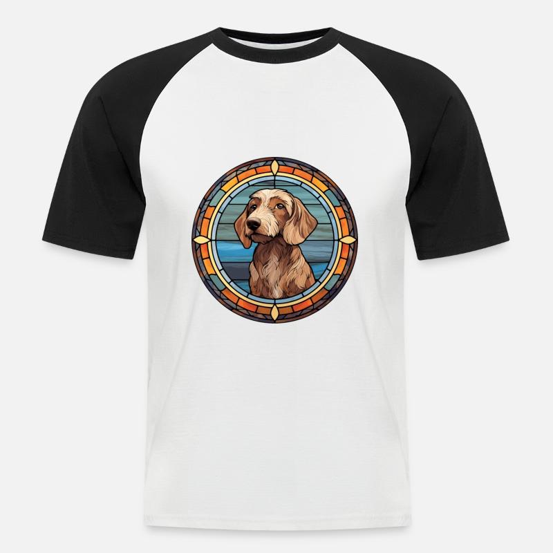 Drahthaardackel Hunderasse Buntglasfarbe - Männer Baseball-T-Shirt - Weiß/Schwarz