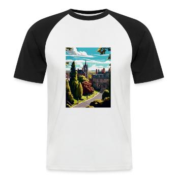 Halifax Angleterre Yorkshire Vintage affiche de voyage - T-shirt baseball manches courtes Homme - blanc/noir - Devant - Nik (191cm)