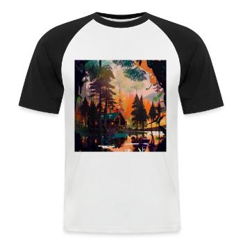 Häuschen im Wald - Männer Baseball-T-Shirt - Weiß/Schwarz - Vorne - Nik (191cm)