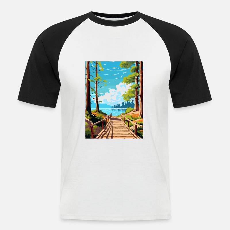Parque Nacional Los Arrayanes Reiseposter - Männer Baseball-T-Shirt - Weiß/Schwarz
