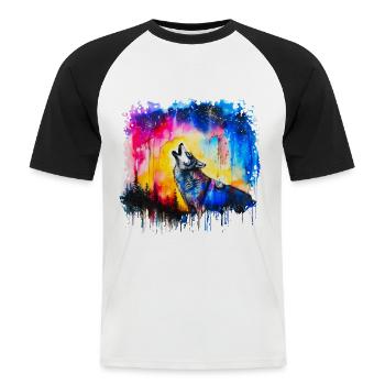 Wolf Aquarell - Männer Baseball-T-Shirt - Weiß/Schwarz - Vorne - Nik (191cm)