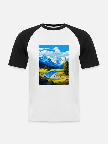 Affiche de voyage vintage du parc national d’Ecrins France - T-shirt baseball manches courtes Homme - blanc/noir