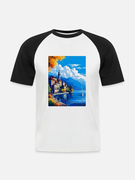 Vevey Switzerland Vintage Travel Poster Souvenir - Men's Baseball T-Shirt - white/black
