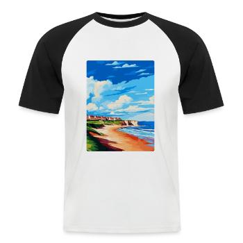 Filey Yorkshire Vintage Voyage Poster Souvenir WPA - T-shirt baseball manches courtes Homme - blanc/noir - Devant - Nik (191cm)