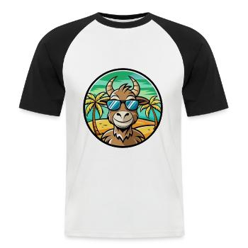 Ziege Lustige Cartoon Sommer Strand Sonnenbrille Aufkleber - Männer Baseball-T-Shirt - Weiß/Schwarz - Vorne - Nik (191cm)