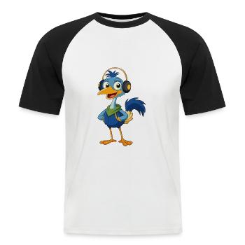 Emu Lustige Zeichentrickfigur Kopfhörermusik - Männer Baseball-T-Shirt - Weiß/Schwarz - Vorne - Nik (191cm)