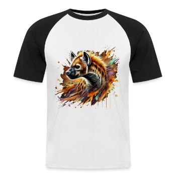 Hyène en aquarelle,coloré - T-shirt baseball manches courtes Homme - blanc/noir - Devant - Nik (191cm)