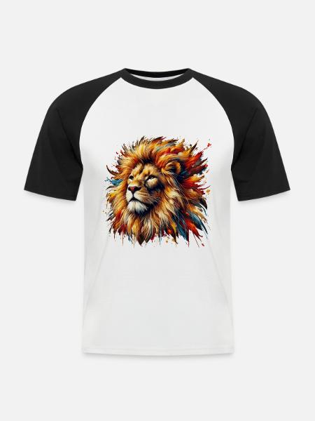 Löwe im Aquarell, bunt - Männer Baseball-T-Shirt - Weiß/Schwarz