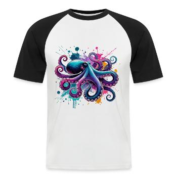 Colorful watercolor octopus - Men's Baseball T-Shirt - white/black - Front - Nik (191cm)