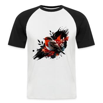 Buntes Aquarell Rotkehlchen - Männer Baseball-T-Shirt - Weiß/Schwarz - Vorne - Nik (191cm)
