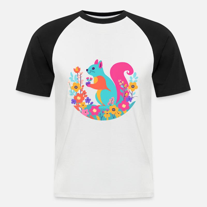 Mehrfarbiges Eichhörnchen - Männer Baseball-T-Shirt - Weiß/Schwarz