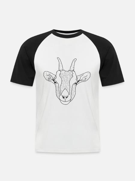 Ziege / Ziegenkopf - Männer Baseball-T-Shirt - Weiß/Schwarz