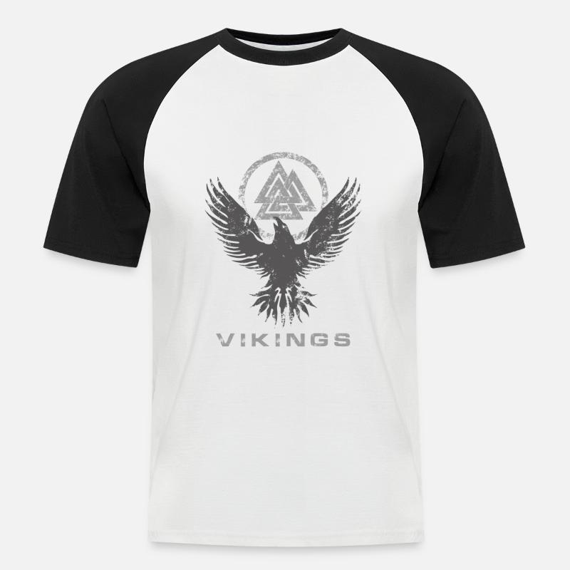 VIKINGS Nordic Raven och Valknut - Kortärmad basebolltröja herr - vit/svart