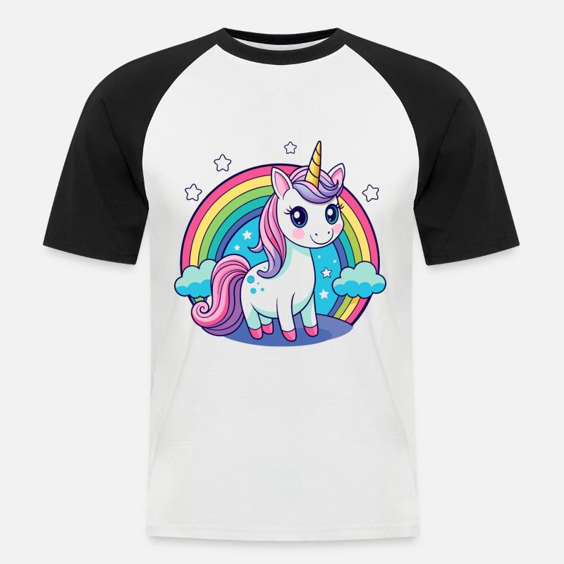 Süßes Regenbogen-Einhorn - Männer Baseball-T-Shirt - Weiß/Schwarz