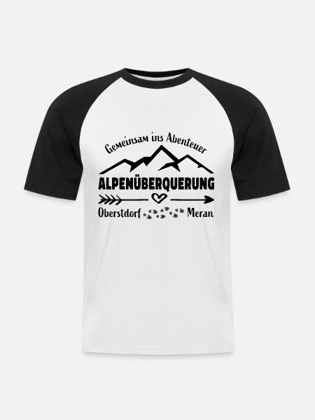 Alpenüberquerung E5 - Gemeinsam Abenteuer -Freunde - Männer Baseball-T-Shirt - Weiß/Schwarz