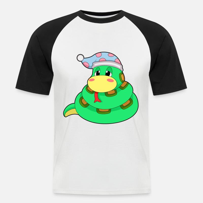 Snake Sleeping Nightcap - Men's Baseball T-Shirt - white/black