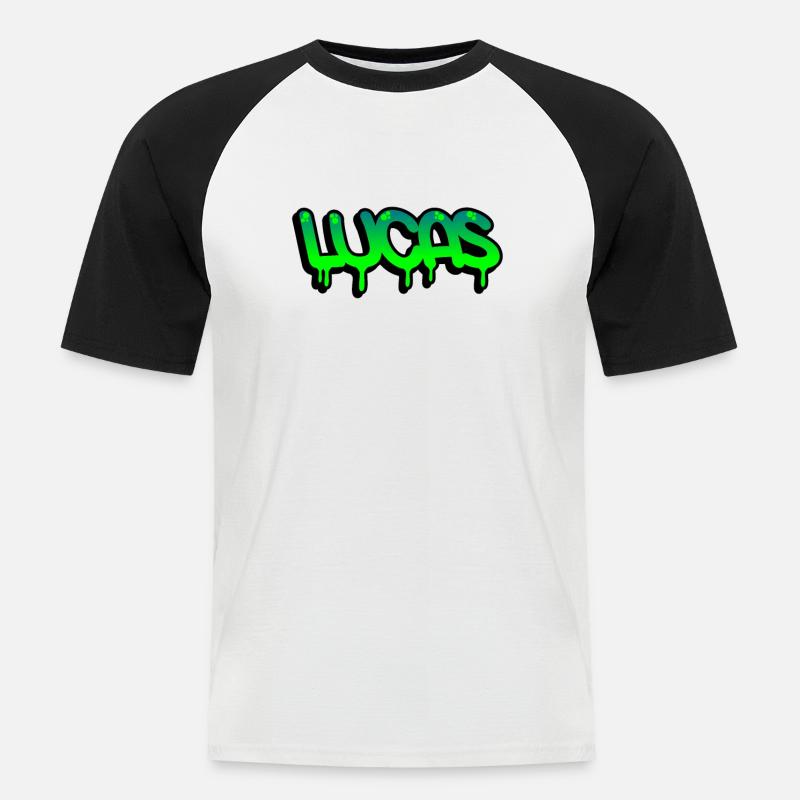 Graffiti-Name Lucas - Männer Baseball-T-Shirt - Weiß/Schwarz