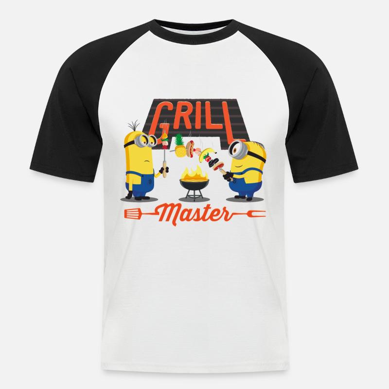 Maestro della griglia dei Minions - Maglia da baseball a manica corta da uomo - bianco/nero