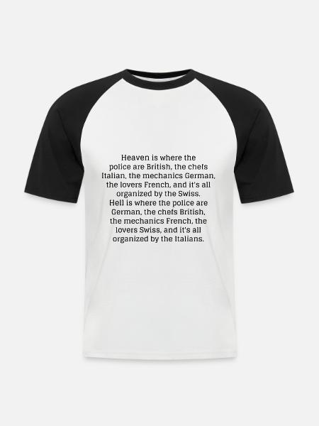 Cielo e infierno, profesiones y nacionalidades. - Camiseta béisbol manga corta hombre - blanca/negro