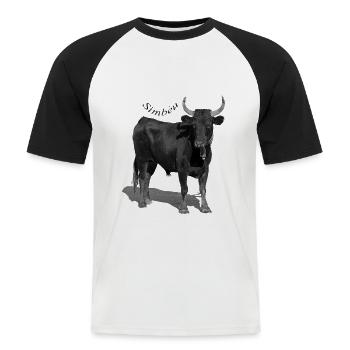 Taureau de Camargue le Simbèu - T-shirt baseball manches courtes Homme - blanc/noir - Devant - Nik (191cm)