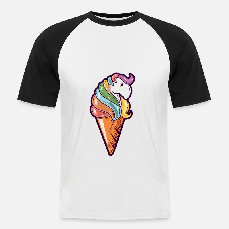 Pferd Eiskugel Regenbogen Eis - Männer Baseball-T-Shirt - Weiß/Schwarz