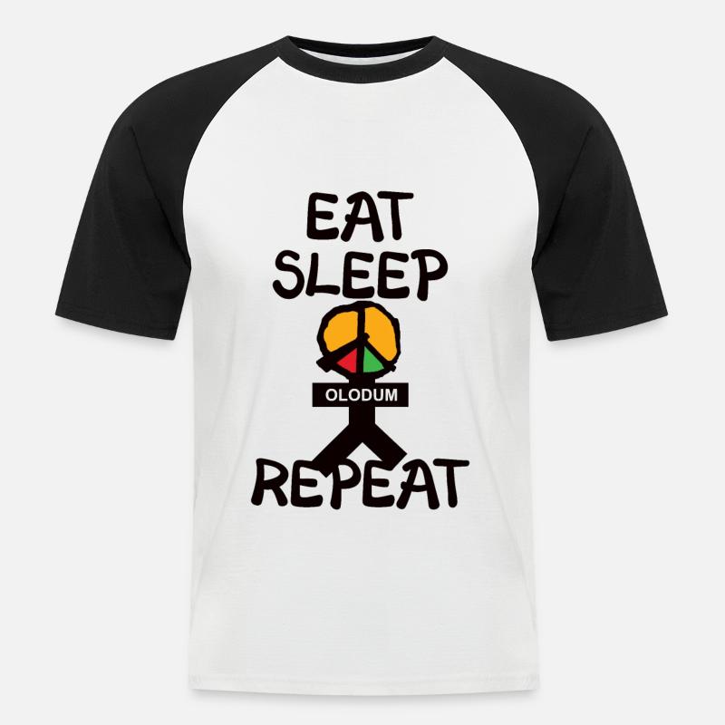 eat sleep olodum repeat - Männer Baseball-T-Shirt - Weiß/Schwarz