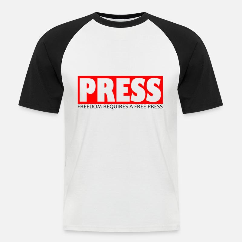 Regalo stampa per giornalisti e giornalisti - Maglia da baseball a manica corta da uomo - bianco/nero
