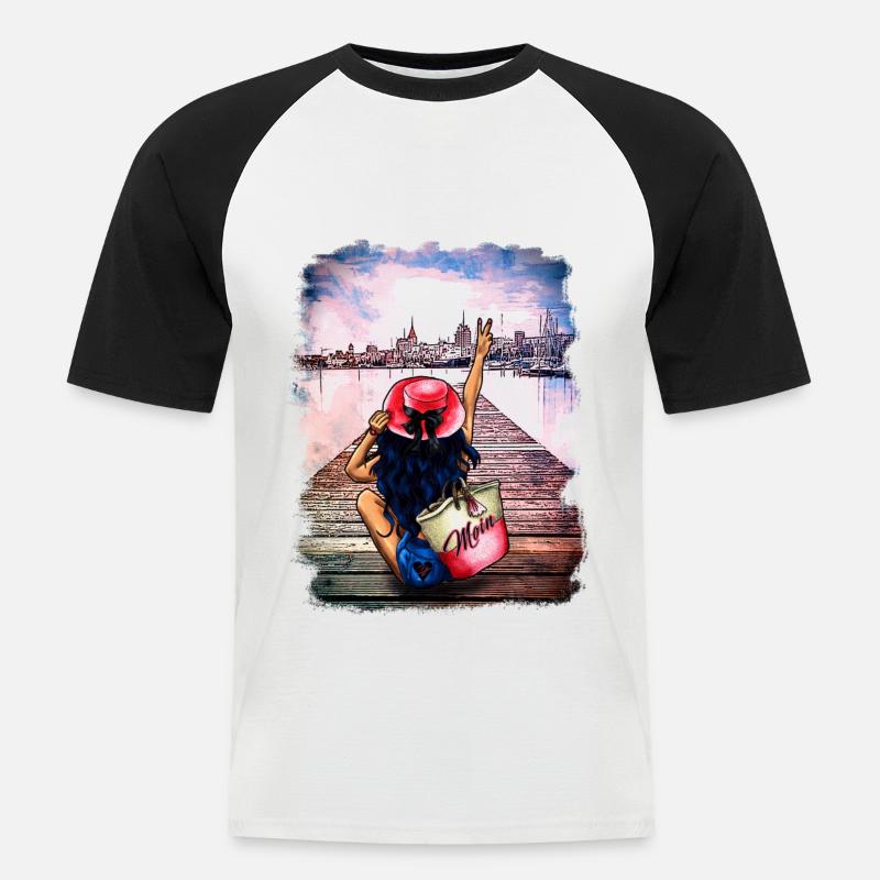 Rostocker Skyline Gehlsdorf - Männer Baseball-T-Shirt - Weiß/Schwarz
