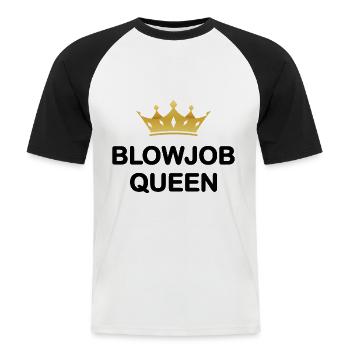 Damen Blowjob Queen I Love Blowjob Sprueche JGA - Männer Baseball-T-Shirt - Weiß/Schwarz - Vorne - Nik (191cm)