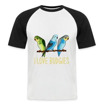 Budgie, Budgie Vintage, Budgie - Men's Baseball T-Shirt - white/black - Front - Nik (191cm)
