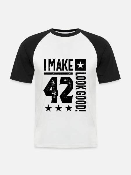 42 år gammel gave | 42. fødselsdagsgaveideer - Herrer - Kortærmet herre-baseballshirt - hvid/sort
