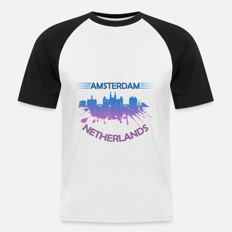 Amsterdam - Männer Baseball-T-Shirt - Weiß/Schwarz