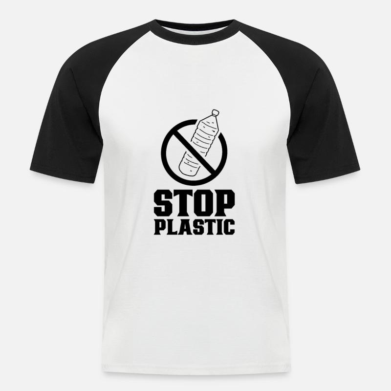 Fermare l'inquinamento da plastica dei rifiuti di plastica - Maglia da baseball a manica corta da uomo - bianco/nero