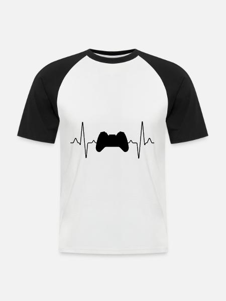 gaming Herzschlag - Männer Baseball-T-Shirt - Weiß/Schwarz