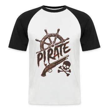 Pirate - T-shirt baseball manches courtes Homme - blanc/noir - Devant - Nik (191cm)
