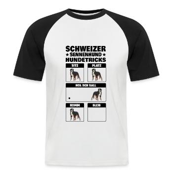 Großer Schweizer Sennenhund Hundetricks - Männer Baseball-T-Shirt - Weiß/Schwarz - Vorne - Nik (191cm)