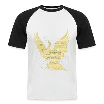 PHOENIX: Conception d’art de mots! Créatures mythiques, mythologie - T-shirt baseball manches courtes Homme - blanc/noir - Devant - Nik (191cm)