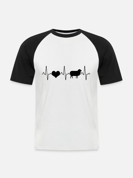 Schaf Herzschlag - Männer Baseball-T-Shirt - Weiß/Schwarz
