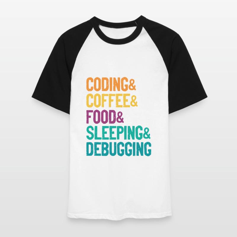 Coding Coffee Food Sleeping Debbuging Programmer C Männer Baseball-T-Shirt