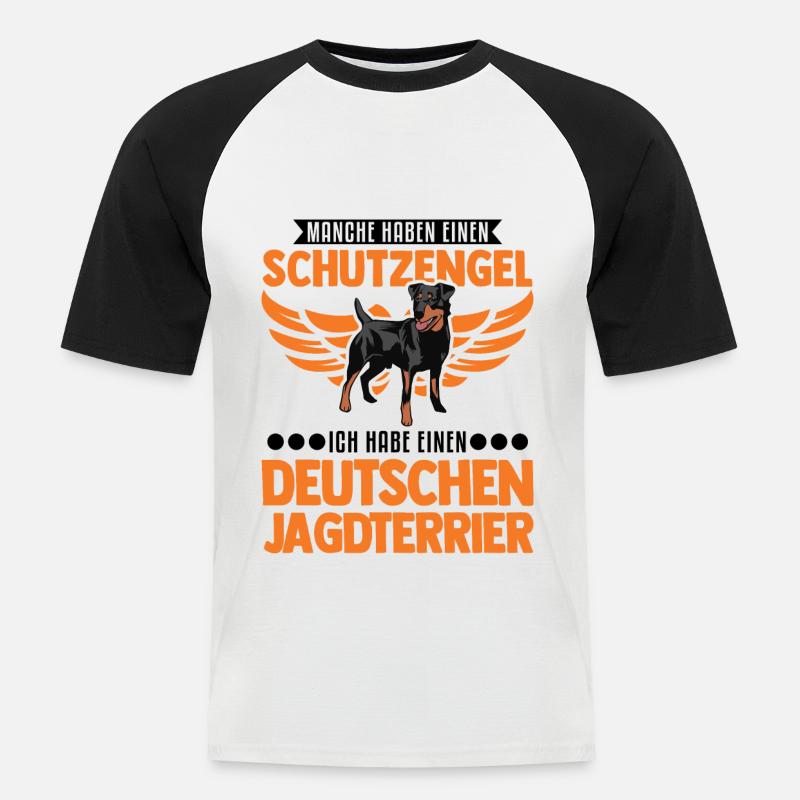 Deutscher Jagdterrier Schutzengel - Männer Baseball-T-Shirt - Weiß/Schwarz