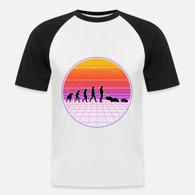 Mähroboter Evolution Retro Rasenroboter - Männer Baseball-T-Shirt - Weiß/Schwarz